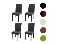 Silla de comedor Littau (set de 4), polipiel, gris mate, patas oscuras