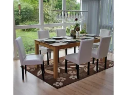 Silla de comedor Littau (set de 2), cuero, blanco, patas oscuras
