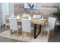 Silla de comedor Littau (set de 2), textil, crema-beige, patas claras