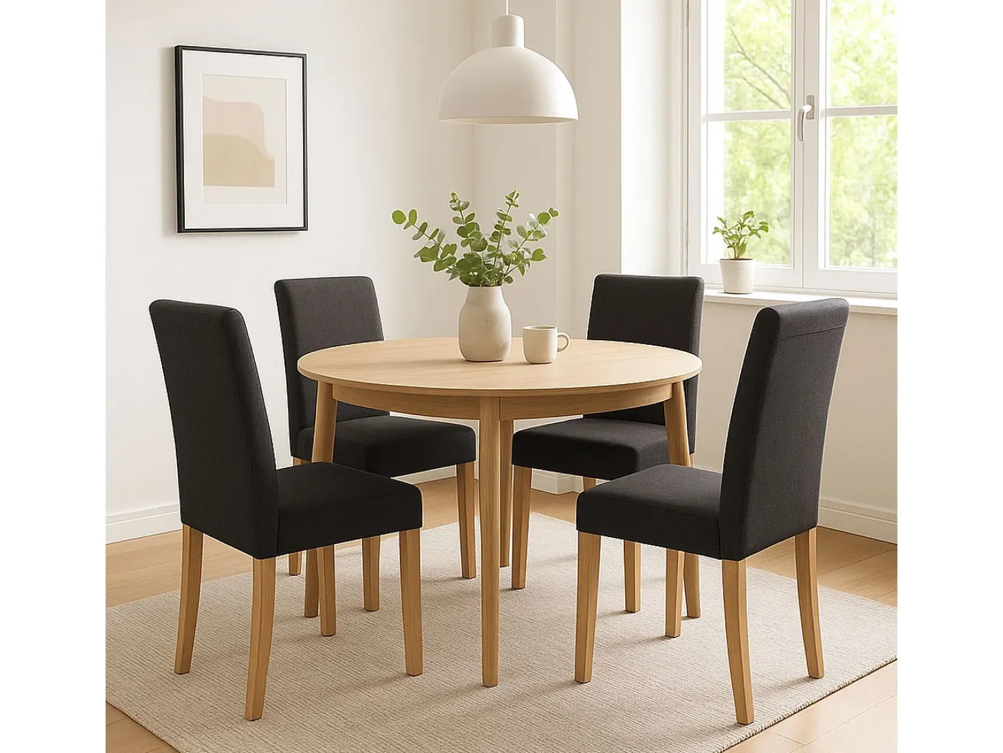 Silla de comedor Littau (set de 2), textil, negro, patas claras