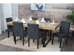 Silla de comedor Littau (set de 2), textil, gris antracita, patas oscuras