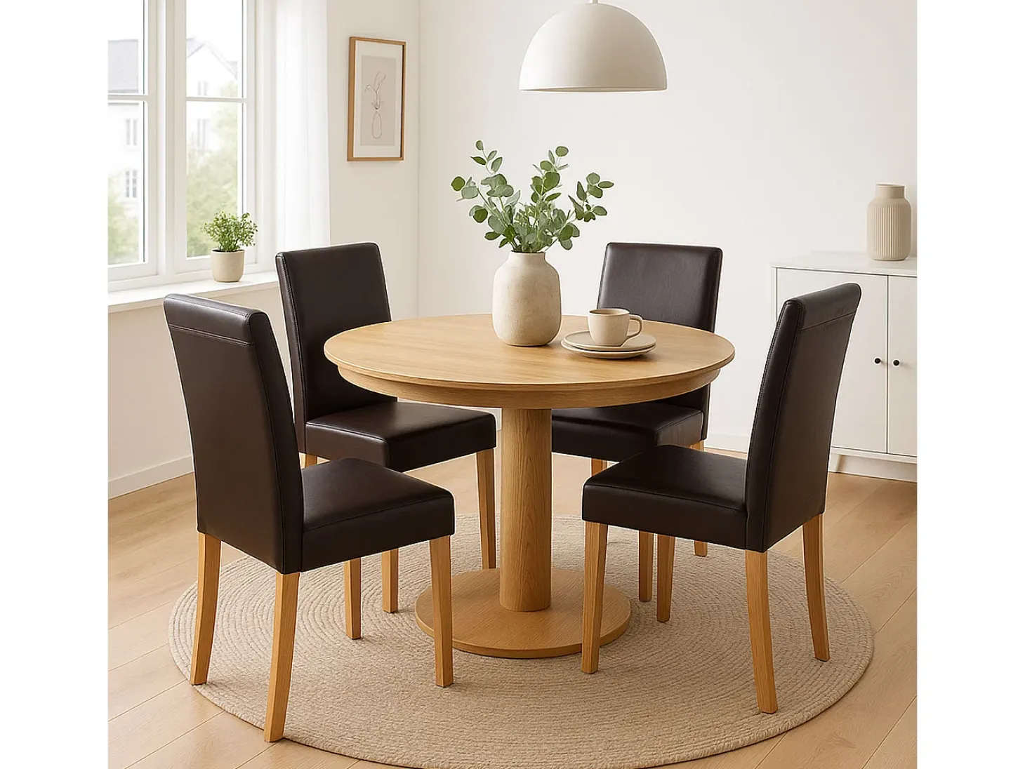 Silla de comedor Littau (set de 4), cuero, patas marrón claro