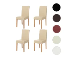 Silla de comedor Littau (set de 4), cuero, patas color crema claro
