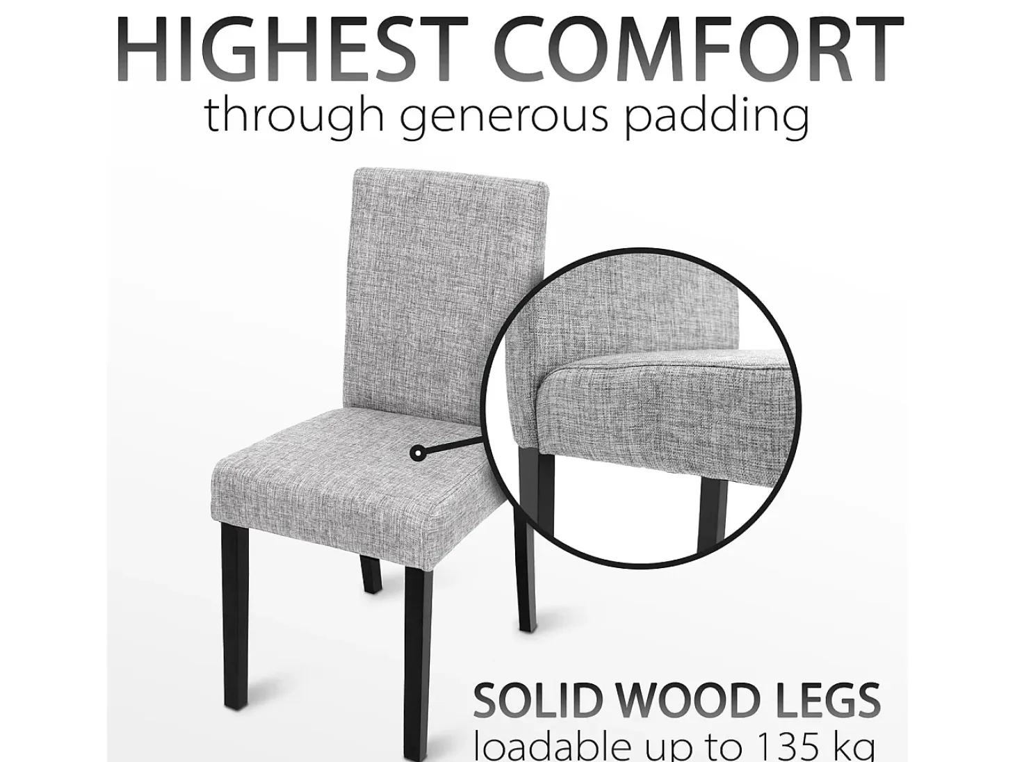 Silla de comedor Littau (set de 2), textil, gris, patas oscuras