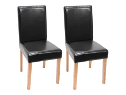 Silla de comedor Littau (set de 2), cuero, negro, patas claras