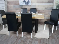 Silla de comedor M37 (juego de 6), cuero, negro, patas blancas