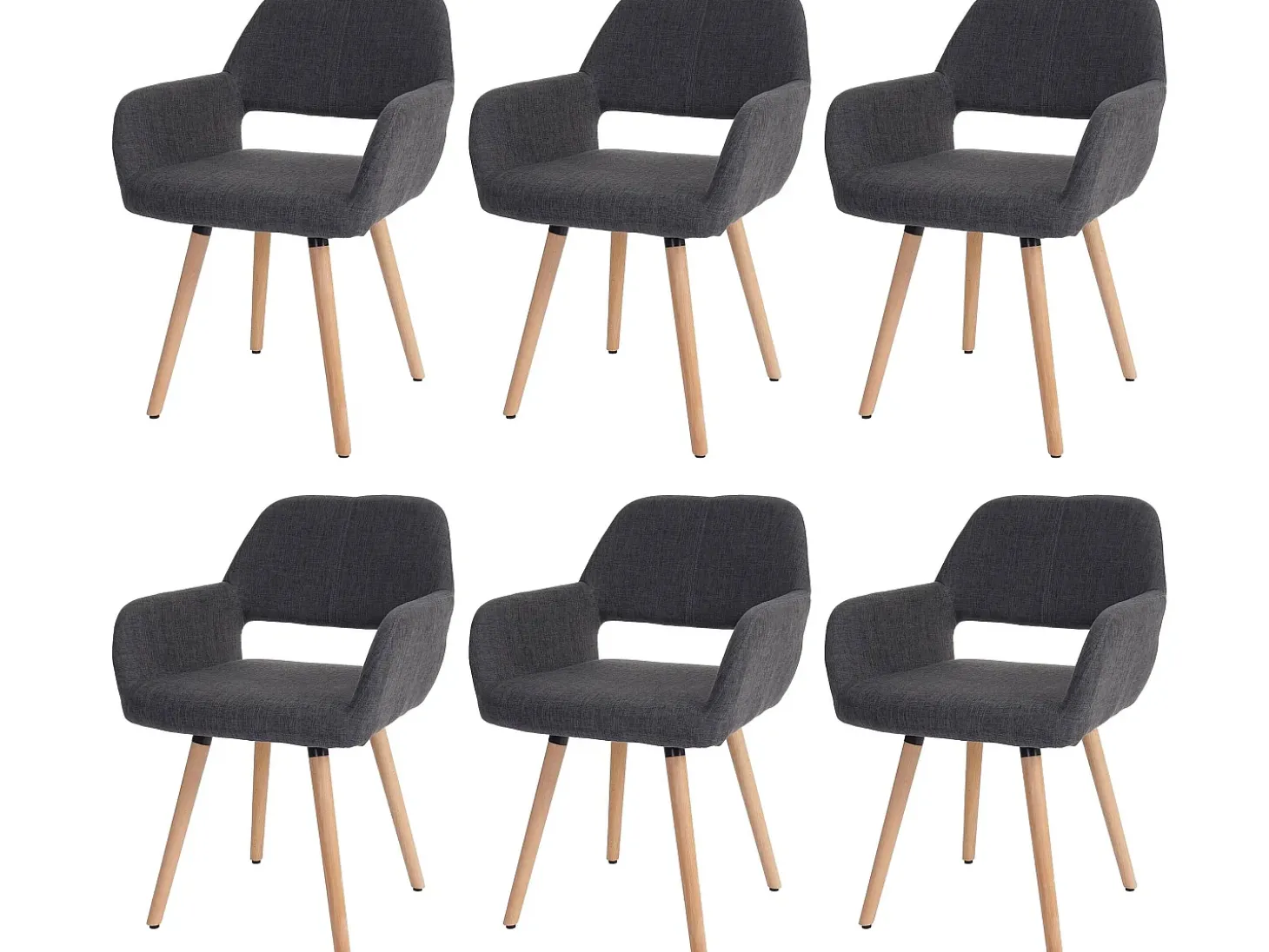 Silla de comedor MCW-A50 II (juego de 6), textil, gris, patas claras