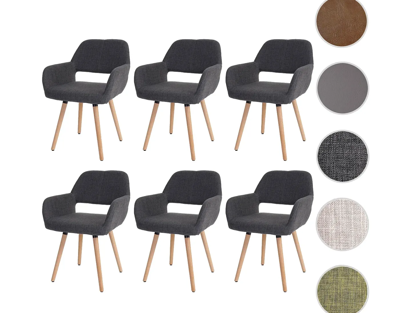 Silla de comedor MCW-A50 II (juego de 6), textil, gris, patas claras
