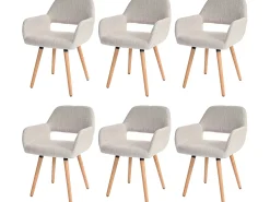 Silla de comedor MCW-A50 II (juego de 6), textil, crema/gris, patas claras