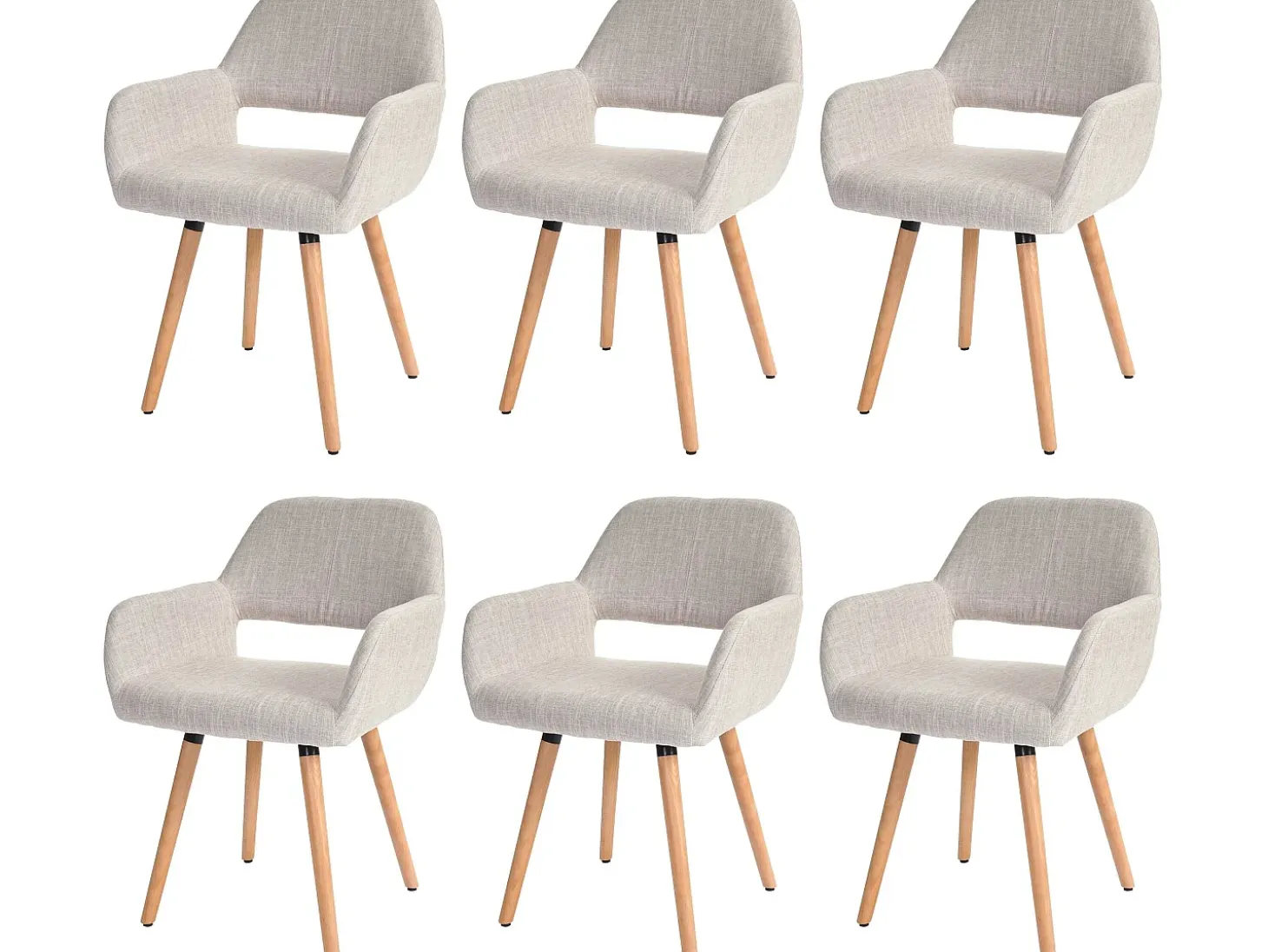 Silla de comedor MCW-A50 II (juego de 6), textil, crema/gris, patas claras