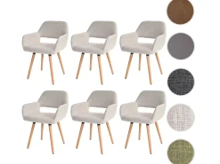 Silla de comedor MCW-A50 II (juego de 6), textil, crema/gris, patas claras