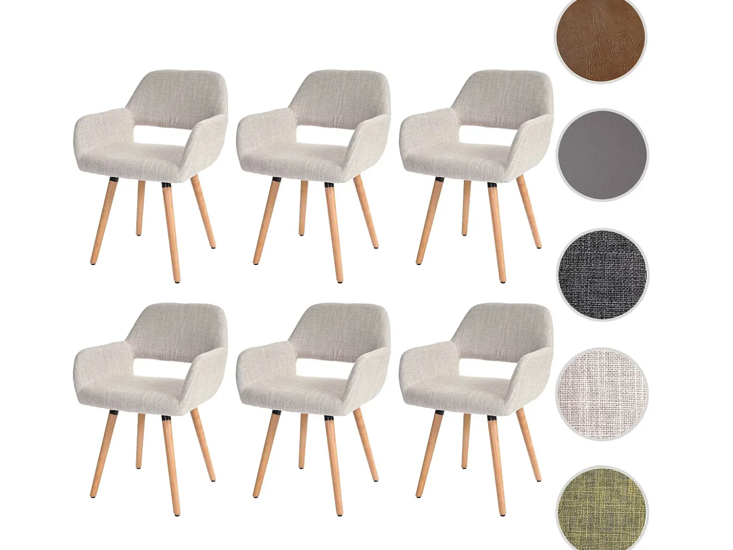 Silla de comedor MCW-A50 II (juego de 6), textil, crema/gris, patas claras