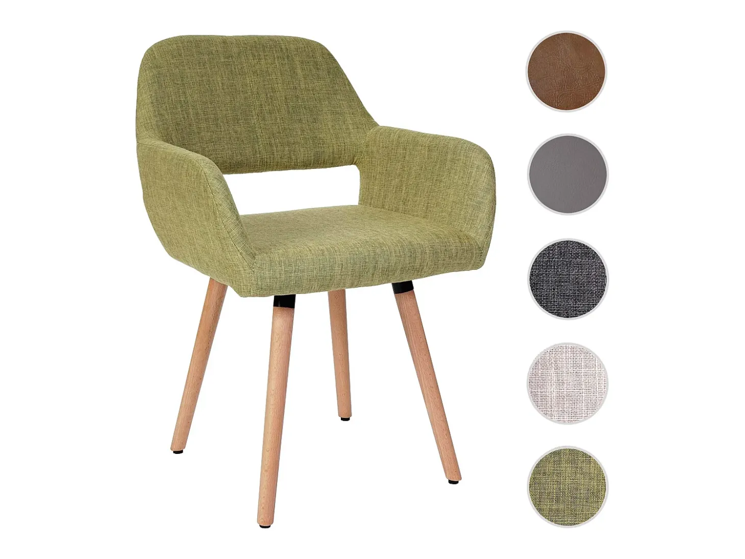 Silla de comedor MCW-A50 II, textil, verde claro, patas claras