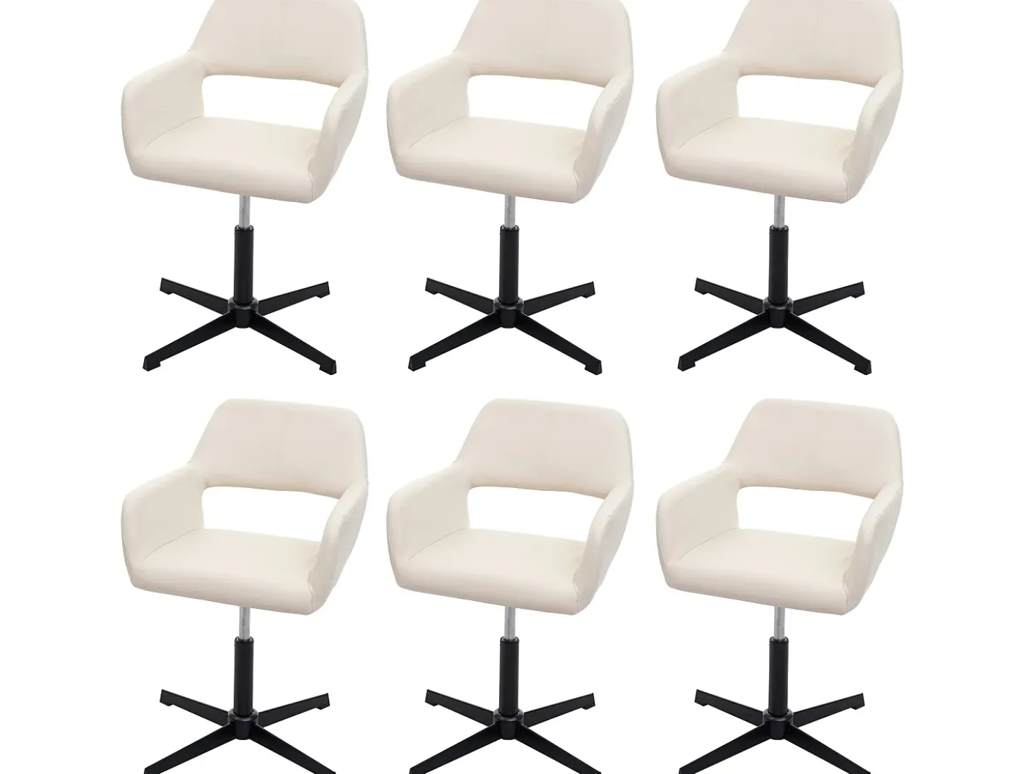 Silla de comedor MCW-A50 IV (juego de 6), polipiel color crema, base negra