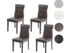 Silla de comedor MCW-E58 (juego de 4), Cuero sintético marrón, patas oscuras