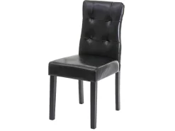 Silla de comedor MCW-E58 (set de 4), piel sintética negra, patas oscuras