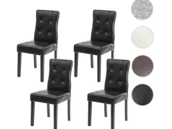 Silla de comedor MCW-E58 (set de 4), piel sintética negra, patas oscuras