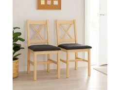 Silla de comedor MCW-F77 (juego de 2), natural, tapizado negro