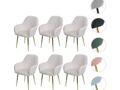 Silla de comedor MCW-F18 (juego de 6), terciopelo crema-blanco, patas doradas
