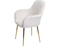Silla de comedor MCW-F18 (juego de 6), terciopelo crema-blanco, patas doradas