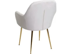 Silla de comedor MCW-F18 (juego de 6), terciopelo crema-blanco, patas doradas