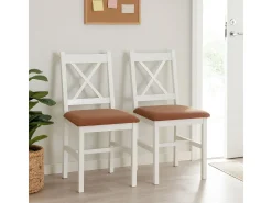 Silla de comedor MCW-F77 (juego de 2), blanco, tapizado terracota