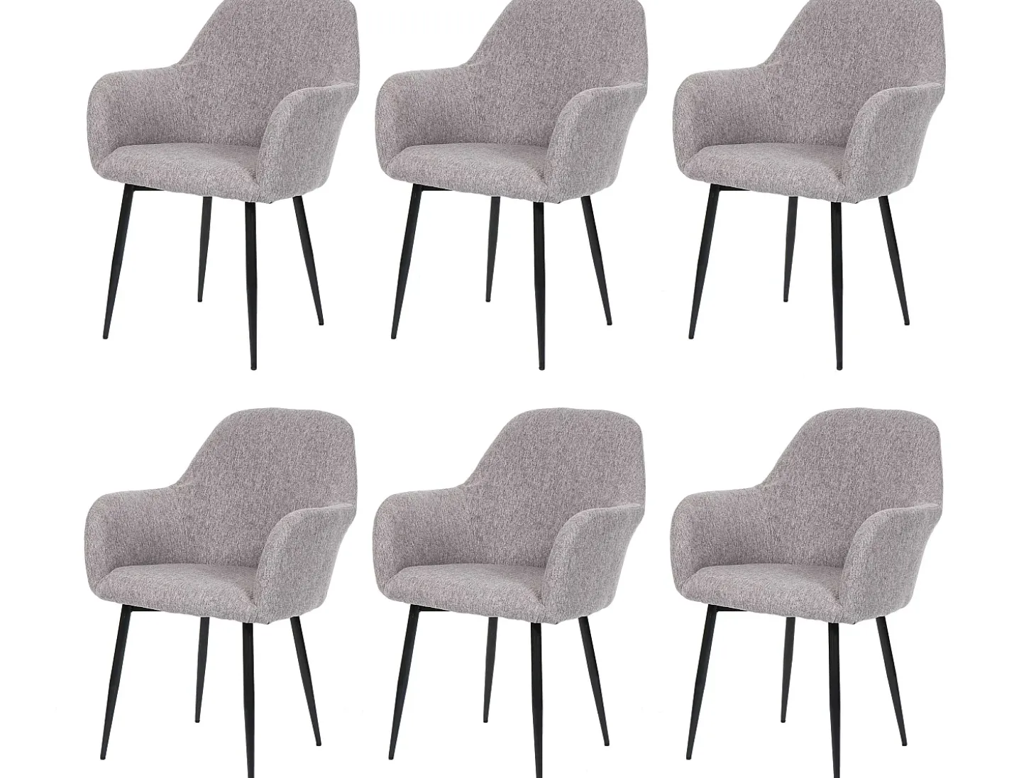 Silla de comedor MCW-F18 (juego de 6), tela/textil gris, patas negras