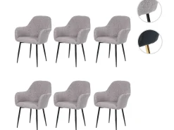 Silla de comedor MCW-F18 (juego de 6), tela/textil gris, patas negras