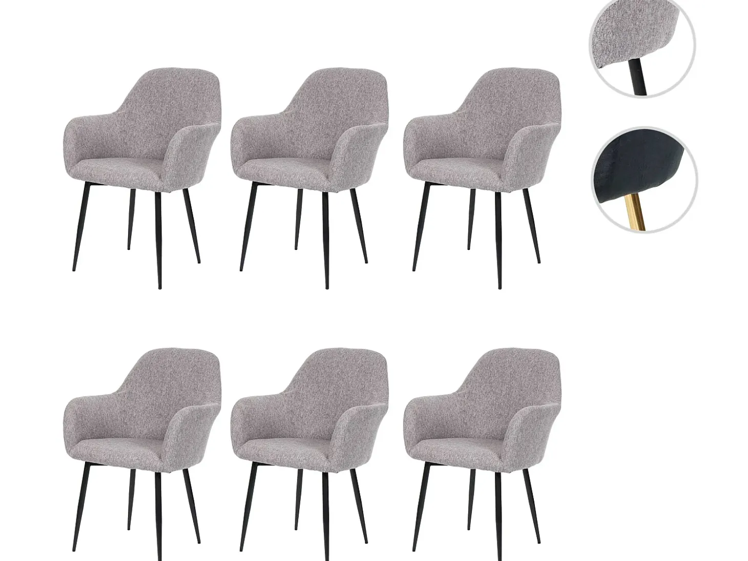 Silla de comedor MCW-F18 (juego de 6), tela/textil gris, patas negras