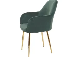 Silla de comedor MCW-F18 (juego de 6), verde terciopelo, patas doradas