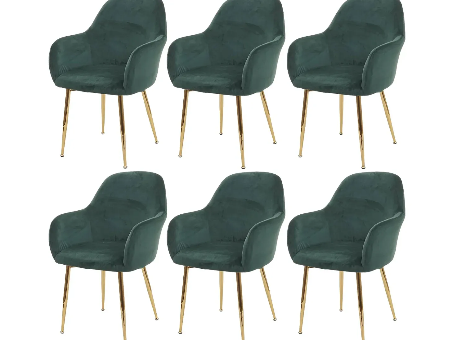 Silla de comedor MCW-F18 (juego de 6), verde terciopelo, patas doradas