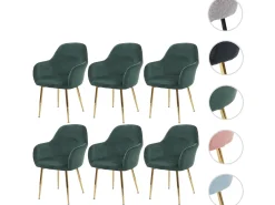 Silla de comedor MCW-F18 (juego de 6), verde terciopelo, patas doradas