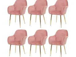 Silla de comedor MCW-F18 (juego de 6), terciopelo rosa antiguo, patas doradas