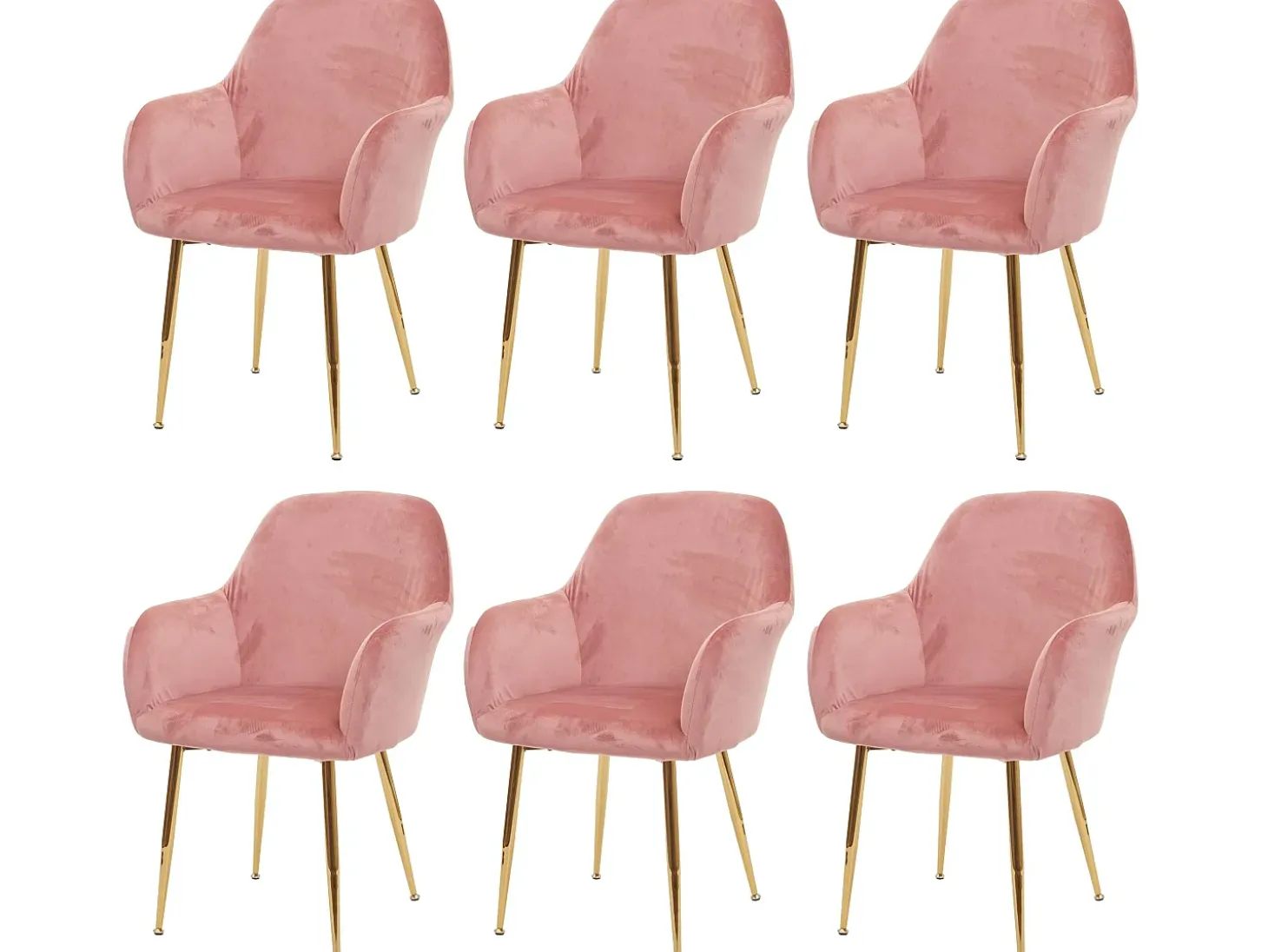 Silla de comedor MCW-F18 (juego de 6), terciopelo rosa antiguo, patas doradas