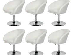 Silla de comedor MCW-F19 (juego de 6), imitación de cuero blanco
