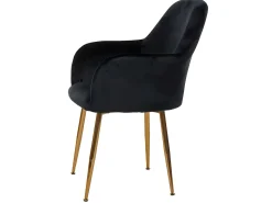 Silla de comedor MCW-F18 (juego de 6), terciopelo negro, patas doradas