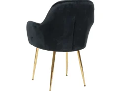 Silla de comedor MCW-F18 (juego de 6), terciopelo negro, patas doradas