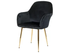Silla de comedor MCW-F18 (juego de 6), terciopelo negro, patas doradas