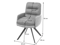 Silla de comedor MCW-G66, gris claro-gris, con reposabrazos