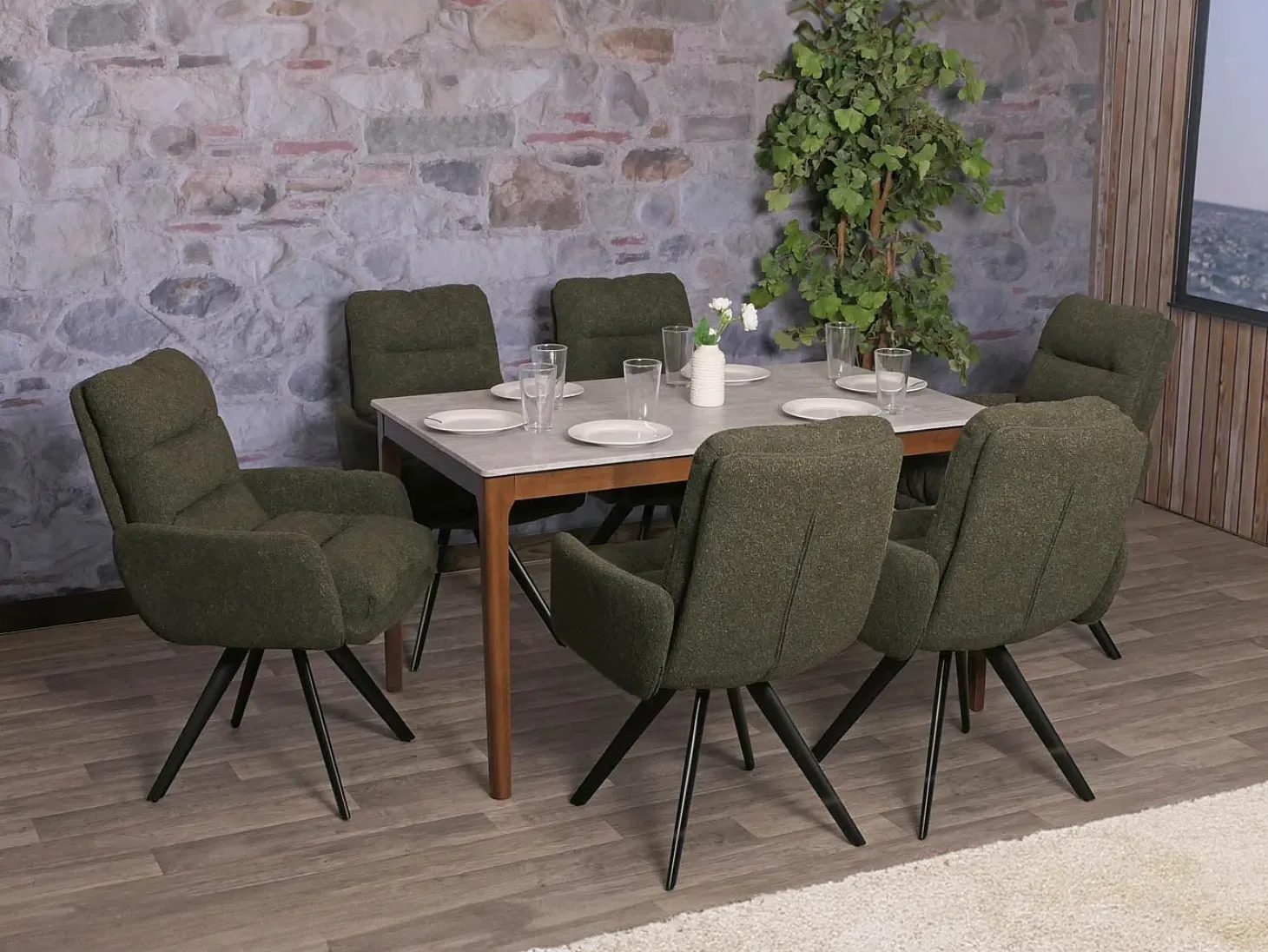 Silla de comedor MCW-G66 Bouclé, verde, con reposabrazos