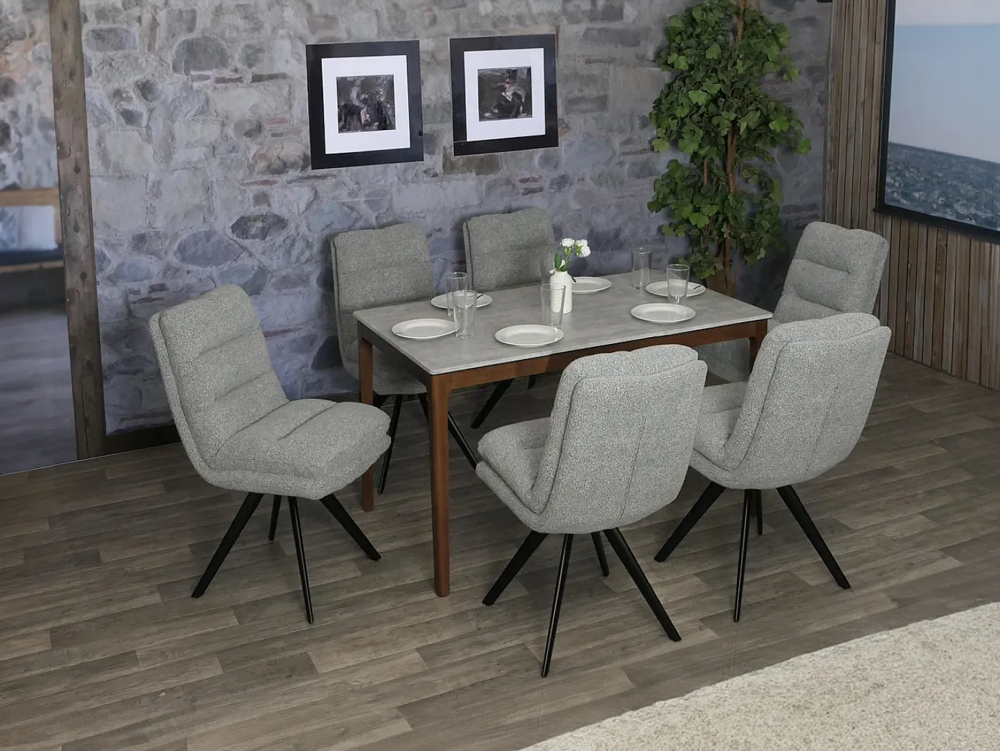 Silla de comedor MCW-G66 Bouclé (juego de 6), gris claro