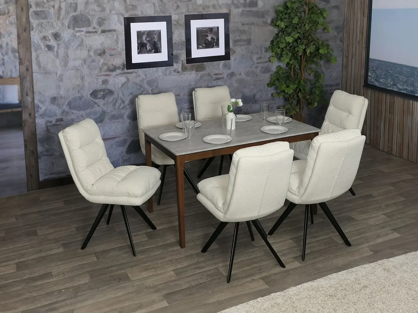 Silla de comedor MCW-G66 Bouclé, blanco crema