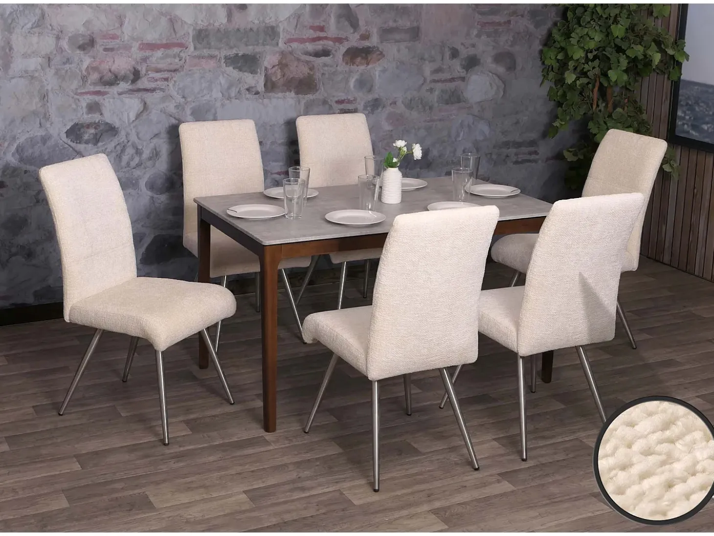 Silla de comedor MCW-G55 (juego de 6), crema