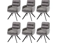 Silla de comedor MCW-G66 (juego de 6), gris claro, con reposabrazos
