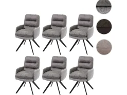 Silla de comedor MCW-G66 (juego de 6), gris claro, con reposabrazos