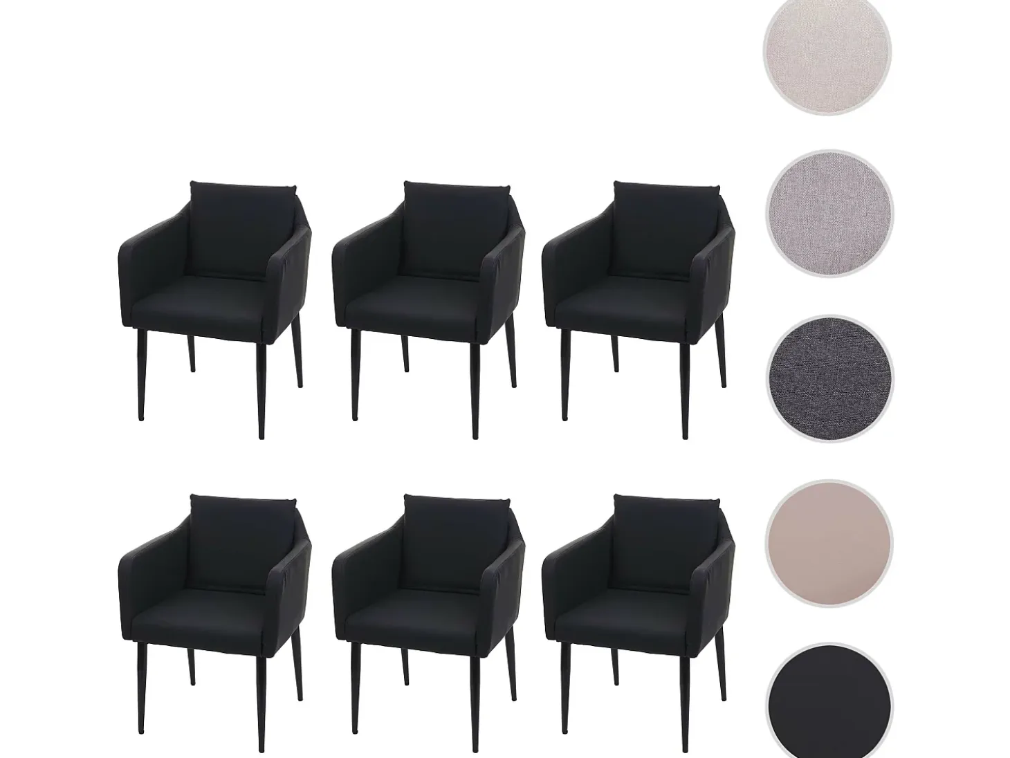 Silla de comedor MCW-H93 (juego de 6), imitación de cuero negro