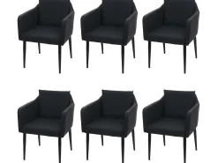 Silla de comedor MCW-H93 (juego de 6), imitación de cuero negro