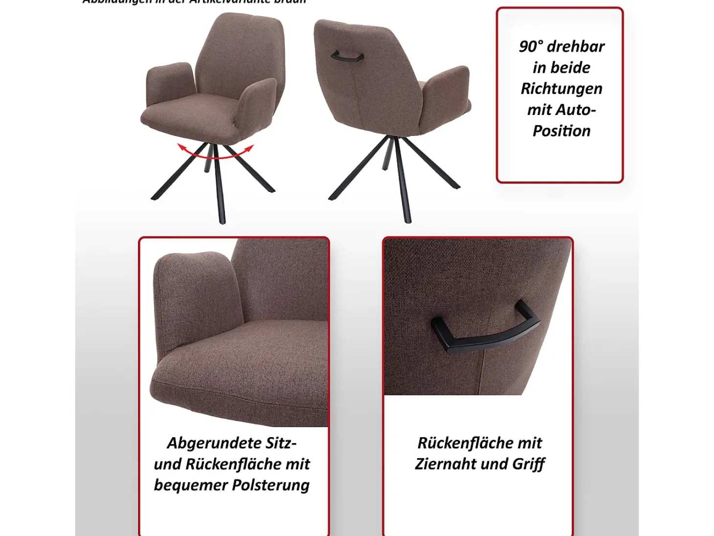 Silla de comedor MCW-H71 (juego de 6) giratoria, gris oscuro
