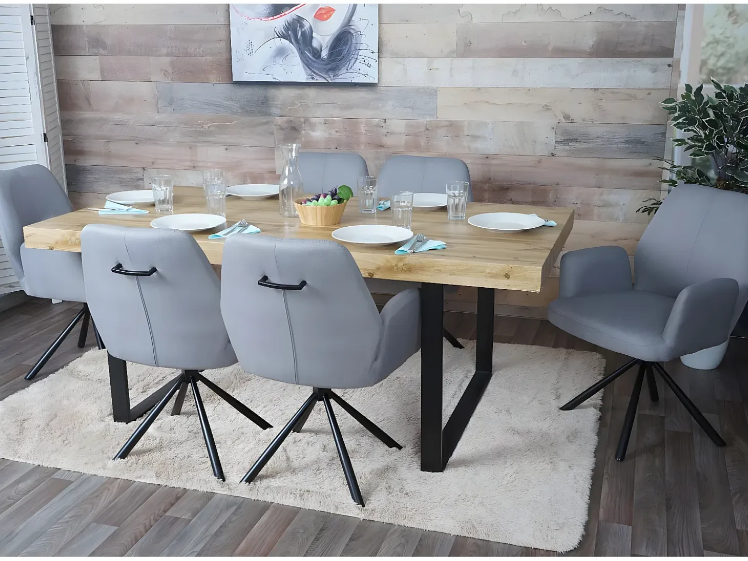 Silla de comedor MCW-H71 (juego de 6) giratoria, gris claro