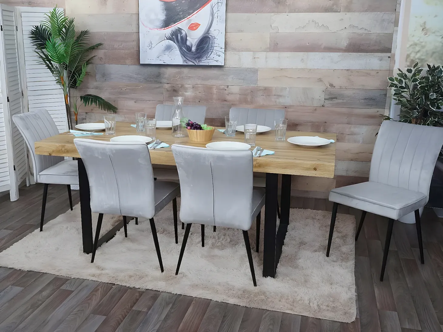 Silla de comedor MCW-K16 (juego de 6), gris claro